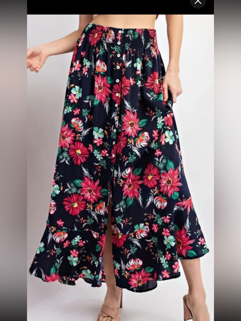 eesome Navy Maxi Skirt with Pink & Green Floral Print